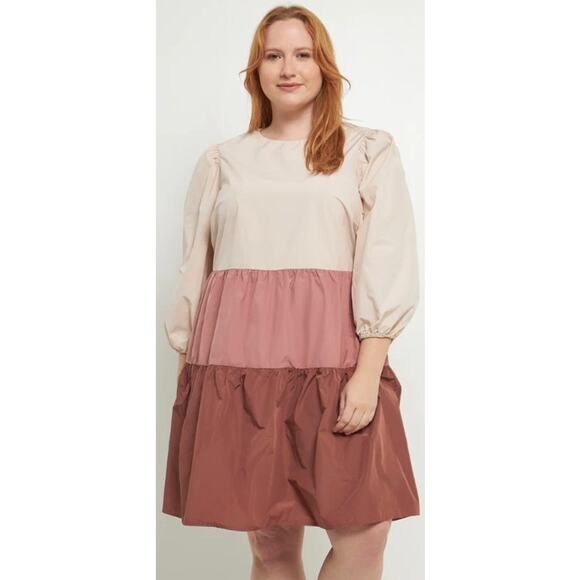 English Factory Cream Pink Mauve Color Block Dress Womens Size Large - Picture 1 of 6